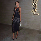 Midnight Mirage Ruched Mesh Midi Dress Be My Shine