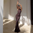 Vega Knitted Open Back Halter Maxi Dress - Brown / S - Be My Shine