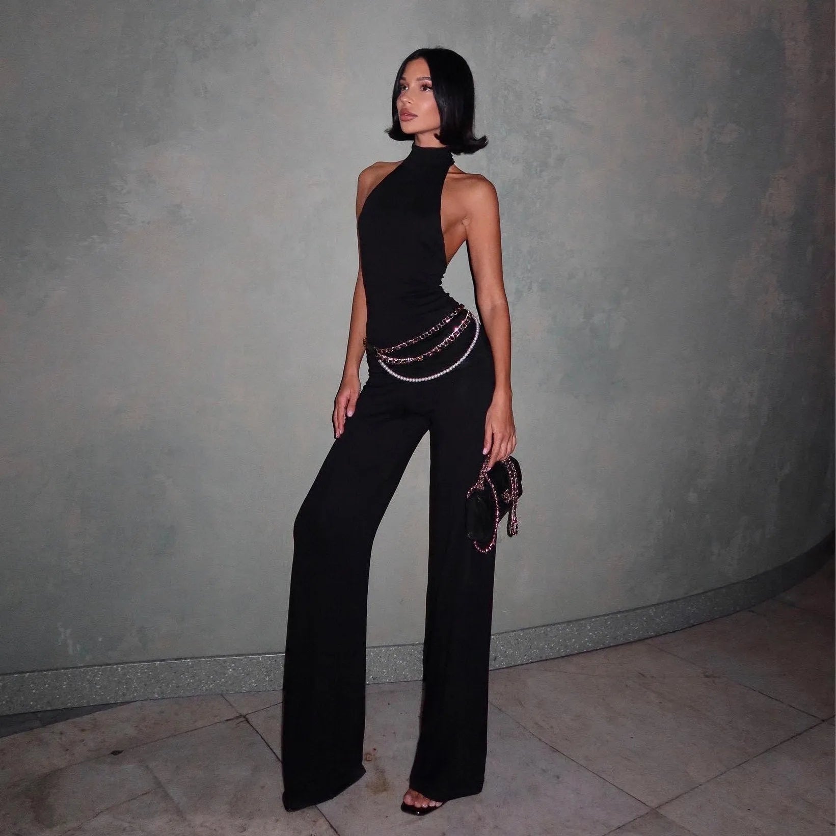 Mirelle Backless Top And Flare Pants Two Piece Set - Black / S - Be My Shine