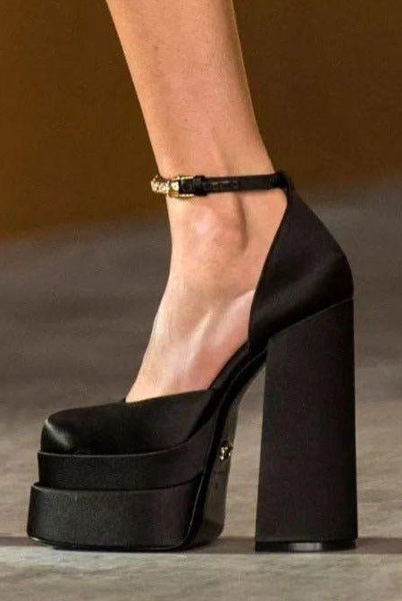 Nadine Double Platform Crystal Strap Satin Pumps - Black / 3 - Be My Shine