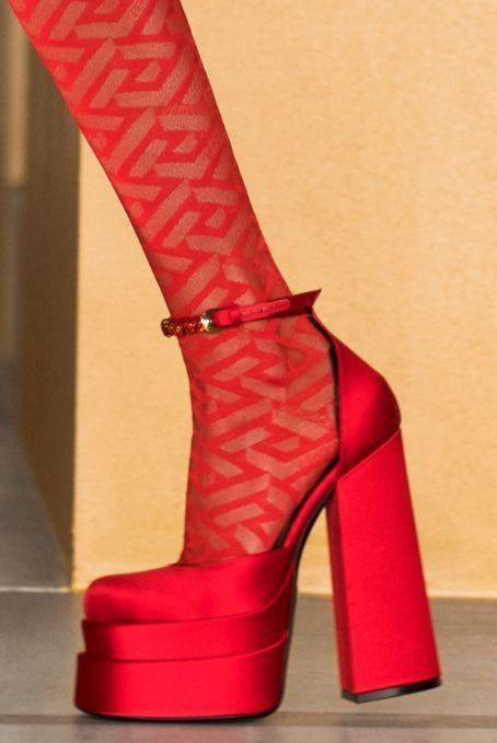 Nadine Double Platform Crystal Strap Satin Pumps - Red / 3 - Be My Shine