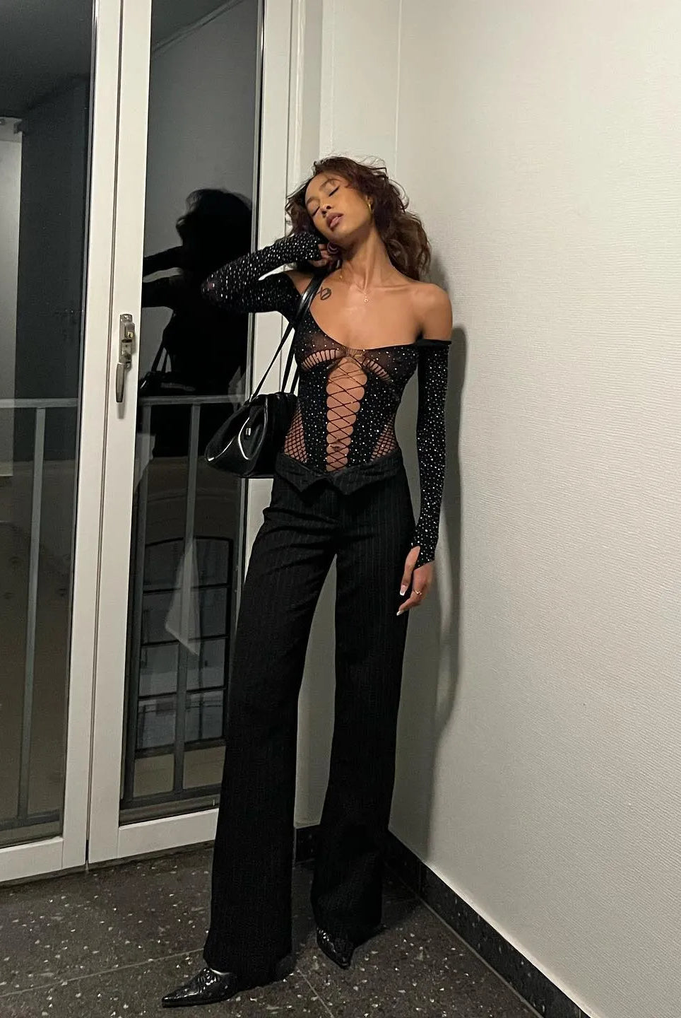 Moonbeam Rhinestone Embellished Two-Way Bodysuit - black / xs - Be My Shine