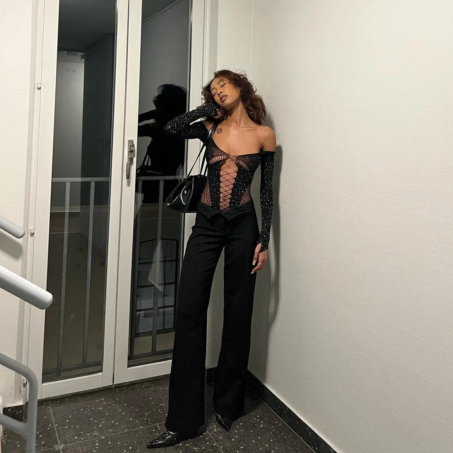 Moonbeam Rhinestone Embellished Two-Way Bodysuit - black / xs - Be My Shine