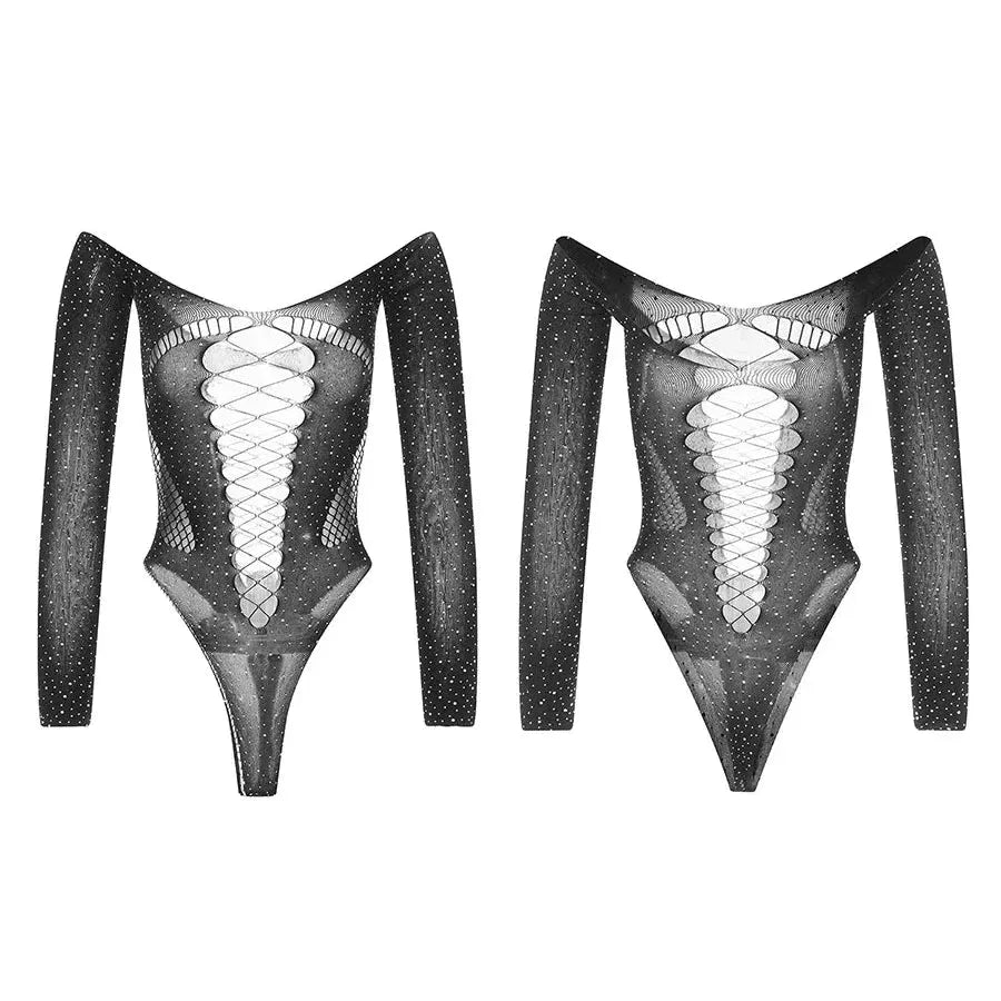 Moonbeam Rhinestone Embellished Two-Way Bodysuit - black / xs - Be My Shine