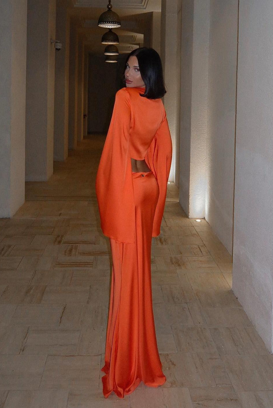 Nolwenn Satin Two Piece Set - Orange / S - Be My Shine
