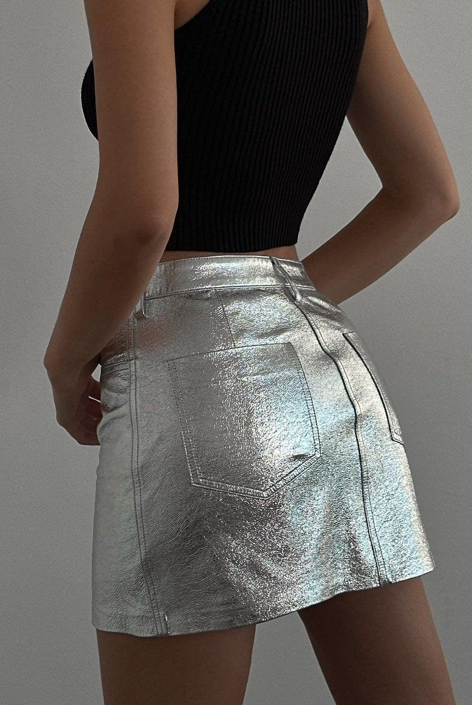 Nyah Silver Leather Mini Skirt - Silver / S - Be My Shine