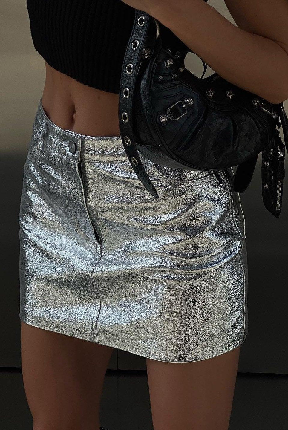 Nyah Silver Leather Mini Skirt - Silver / S - Be My Shine