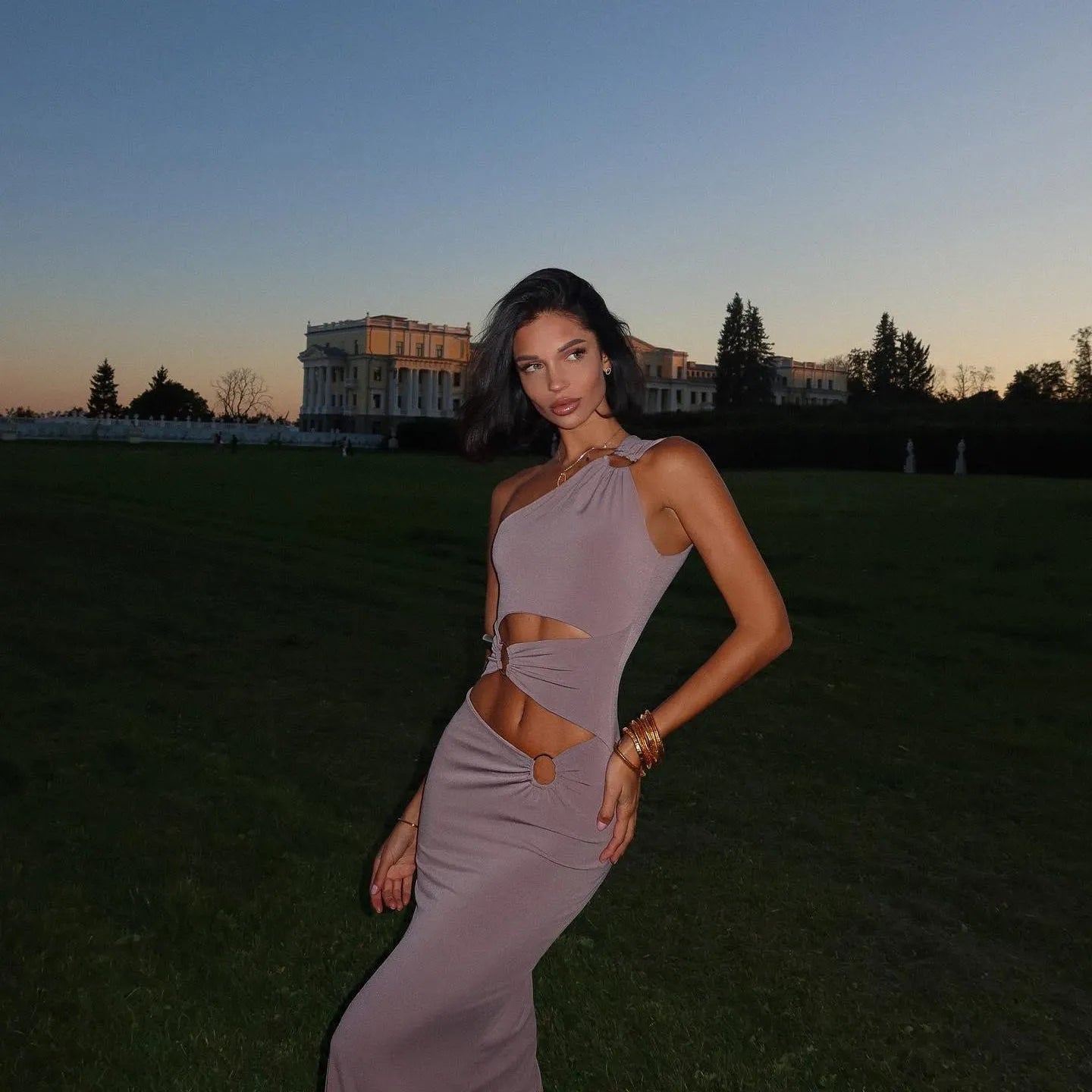 Odessa Asymmetric Cut Out Maxi Dress - Purple / S - Be My Shine