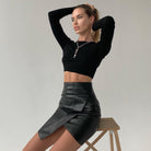 Olalla Asymmetrical Leather Mini Skirt - Black / S - Be My Shine