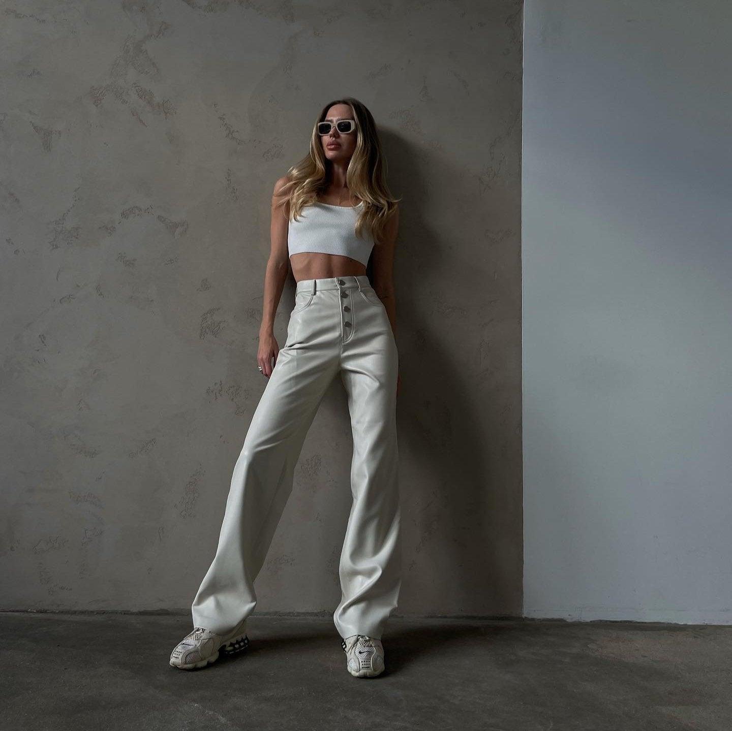 Parvati High Waist White Leather Pants - White / S - Be My Shine