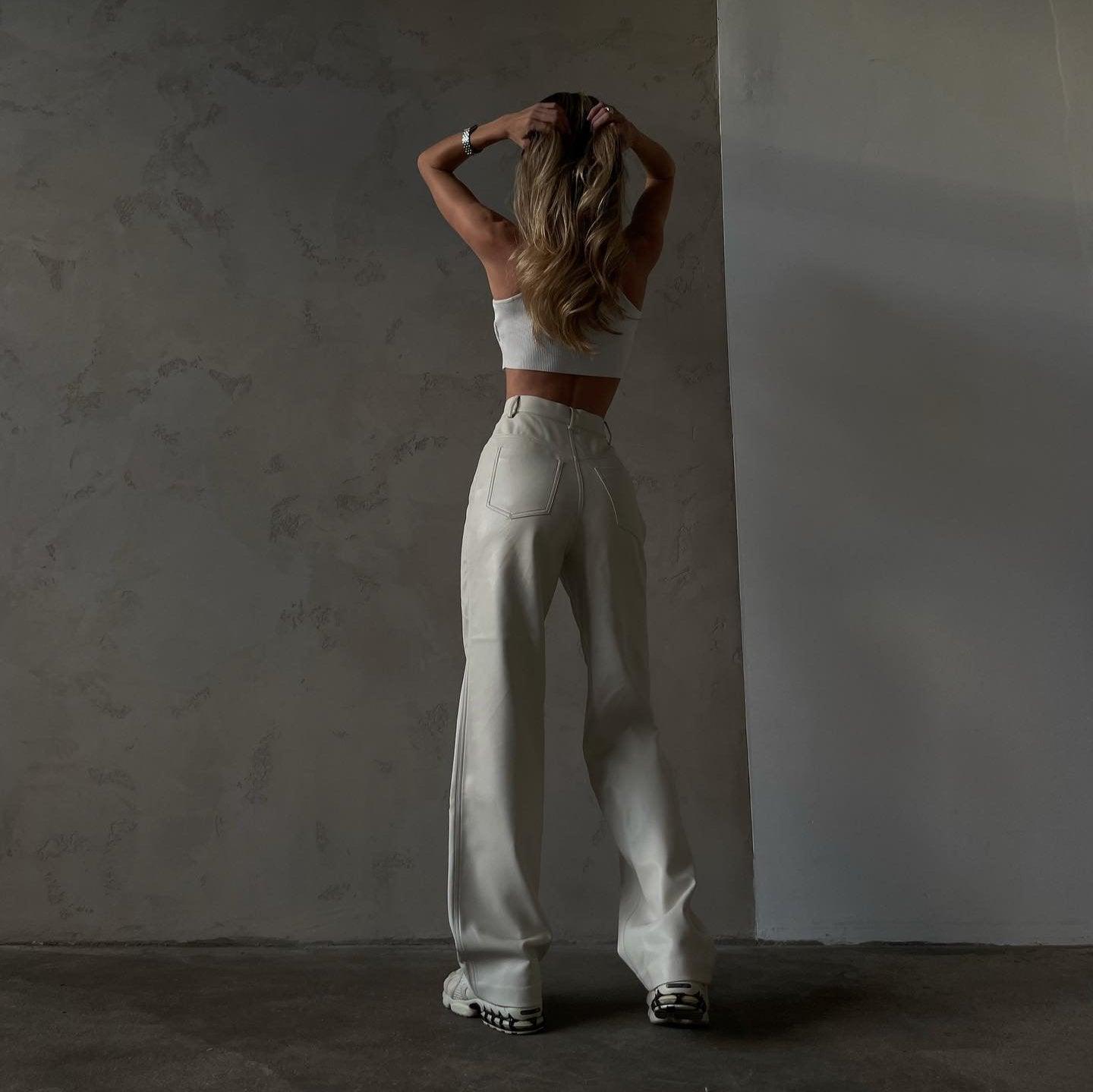 Parvati High Waist White Leather Pants - White / S - Be My Shine