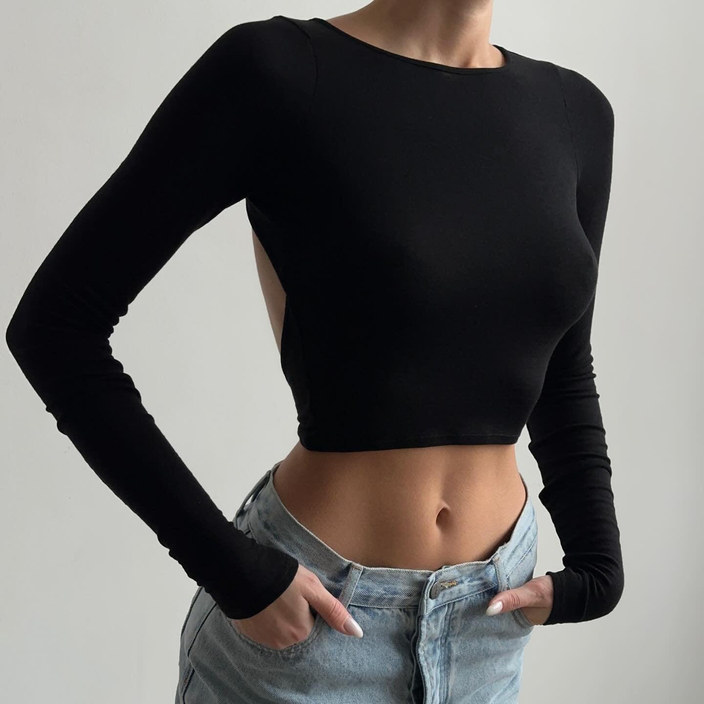 Penelope Open Back Crop Top - Black / S - Be My Shine