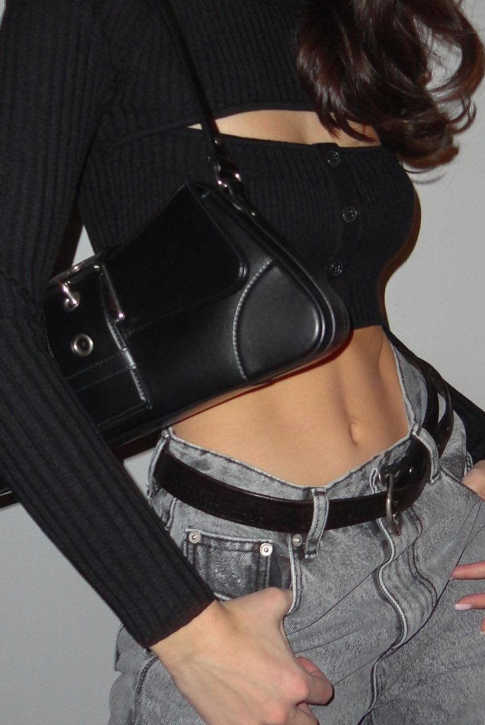Primrose Front Slit Long Sleeve Crop Top - Black / XS - Be My Shine