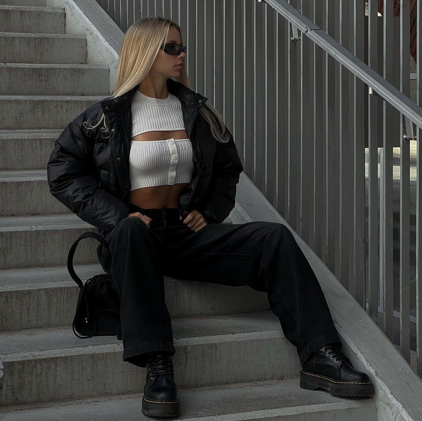 Primrose Front Slit Long Sleeve Crop Top - White / XS - Be My Shine