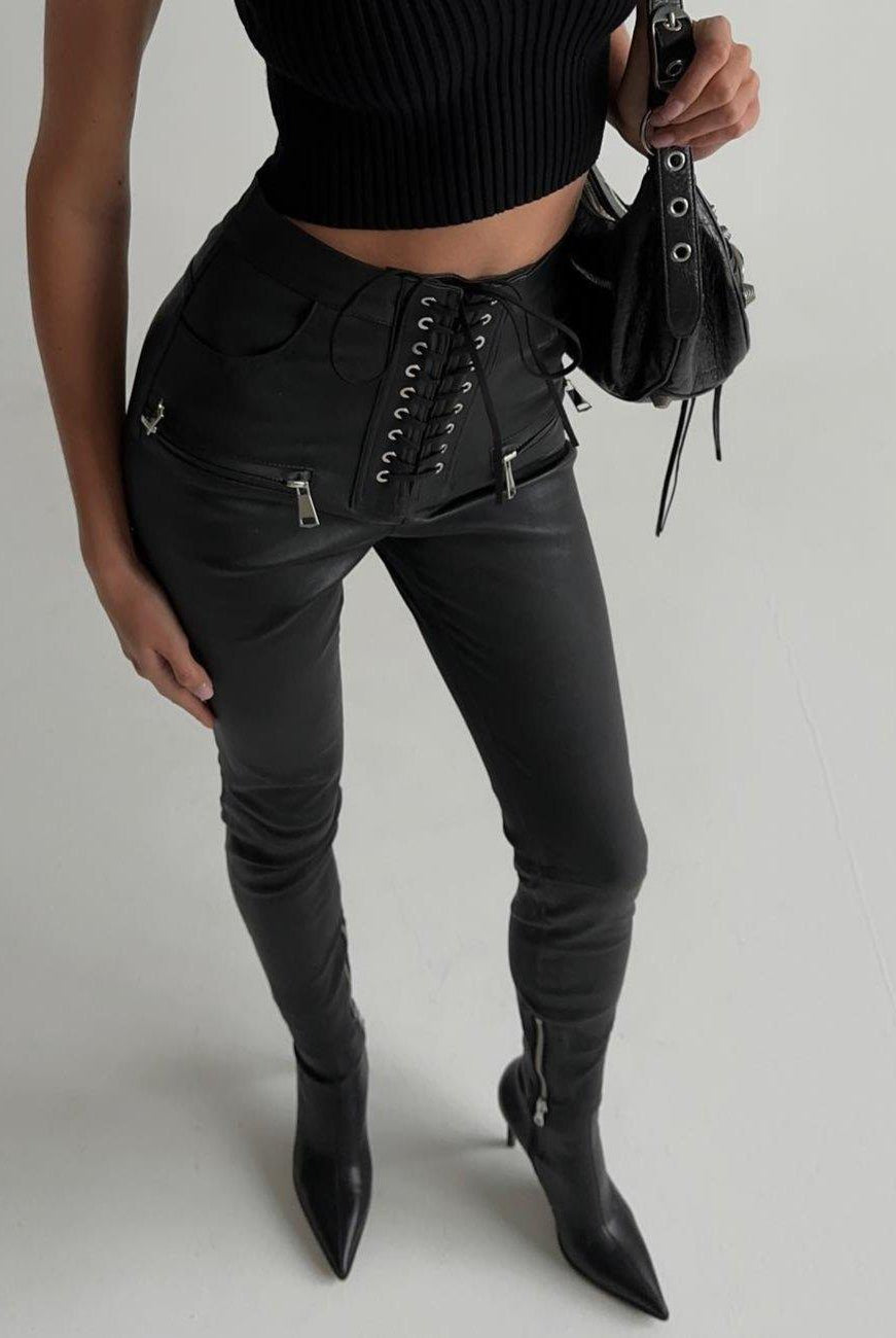 Rafaela High Waist Leather Pants - Black / M - Be My Shine