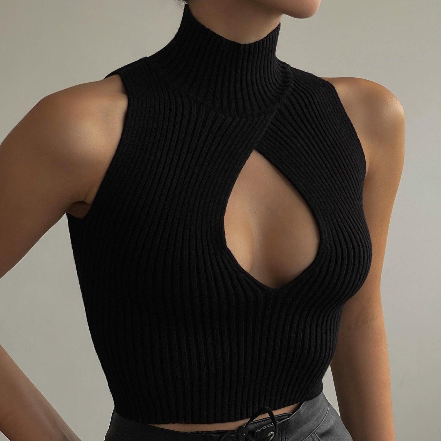 Ramona Knitted Cut Out Top - Black / S - Be My Shine