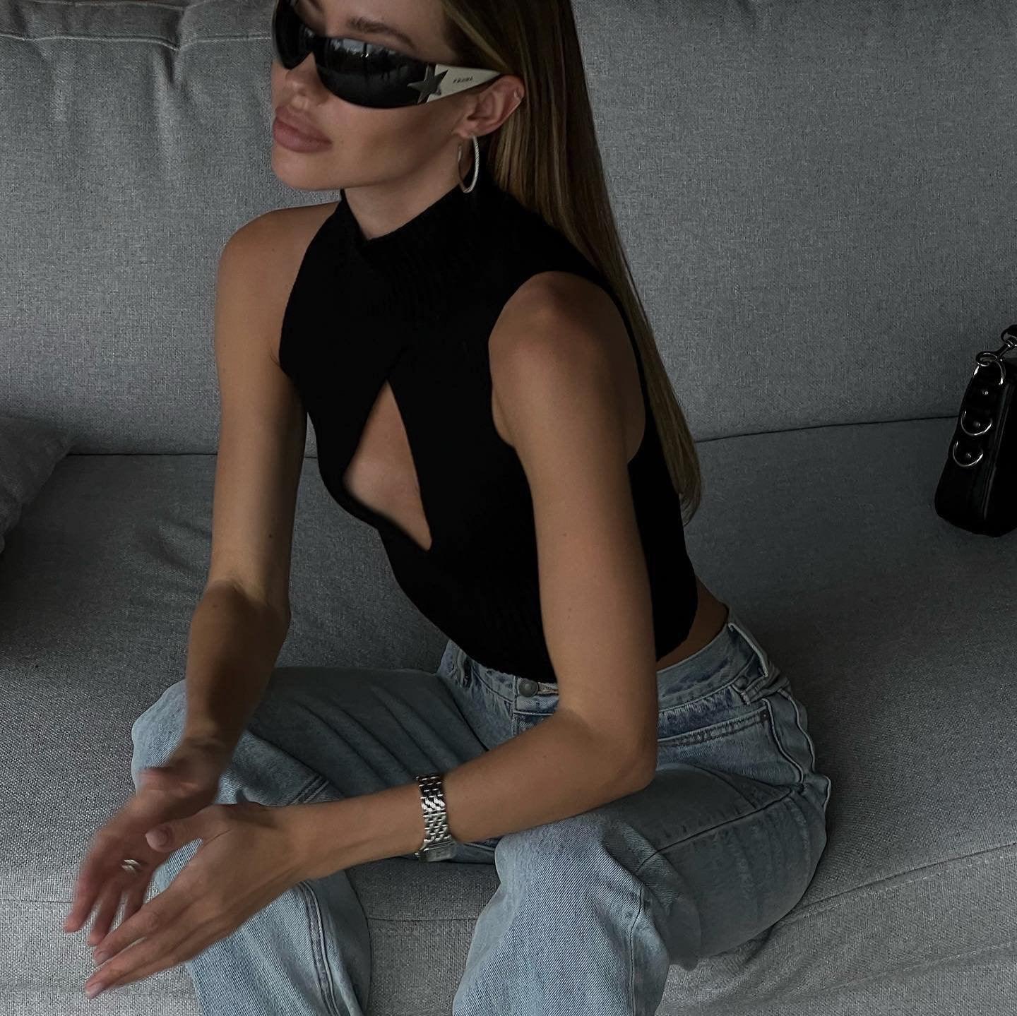 Ramona Knitted Cut Out Top - Apricot / S - Be My Shine