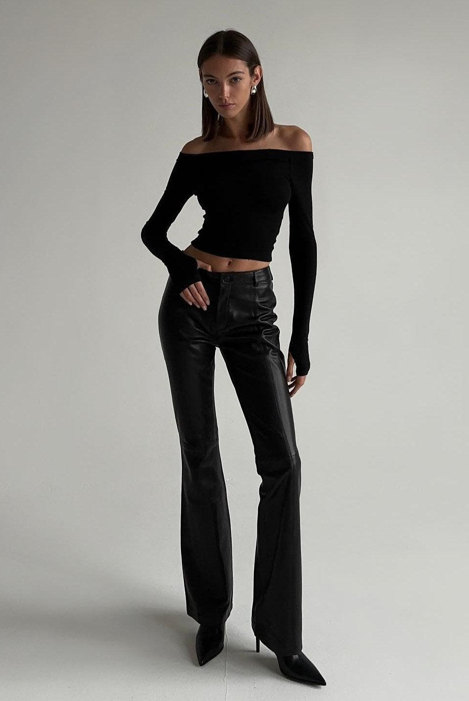 Rasha Long Sleeve Slash Neck Top - Black / S - Be My Shine