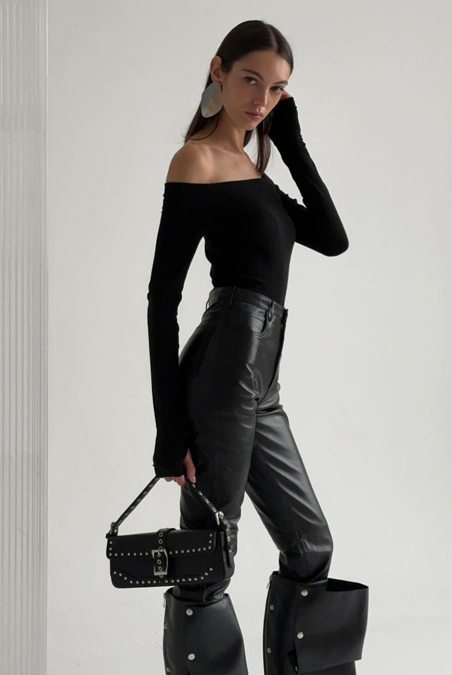 Rasha Long Sleeve Slash Neck Top - Black / S - Be My Shine