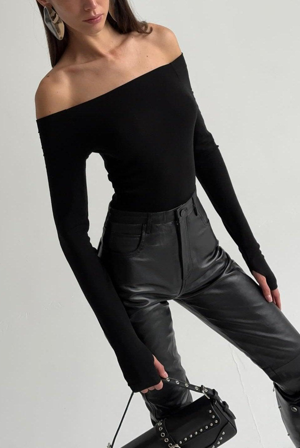 Rasha Long Sleeve Slash Neck Top - Black / S - Be My Shine