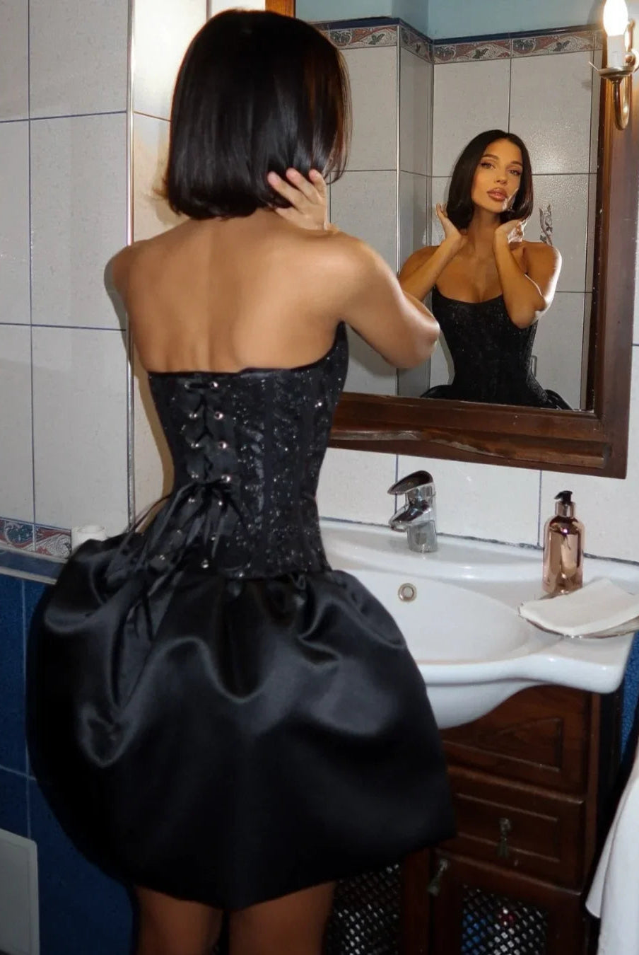 Raven Bouquet Lace Corset Bubble Mini Dress Be My Shine