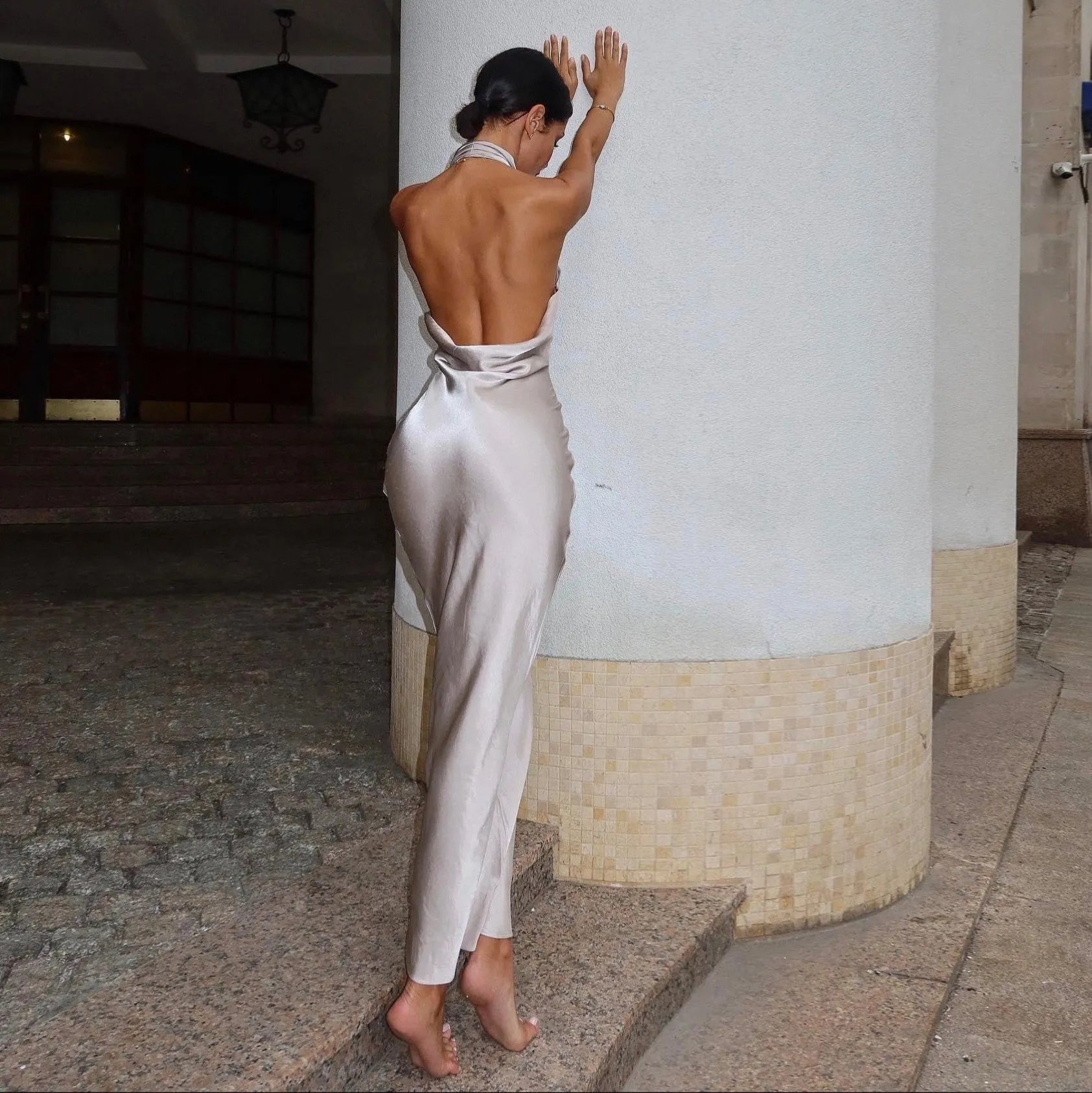 Rosalind Satin Backless Maxi Dress - Ivory / S - Be My Shine