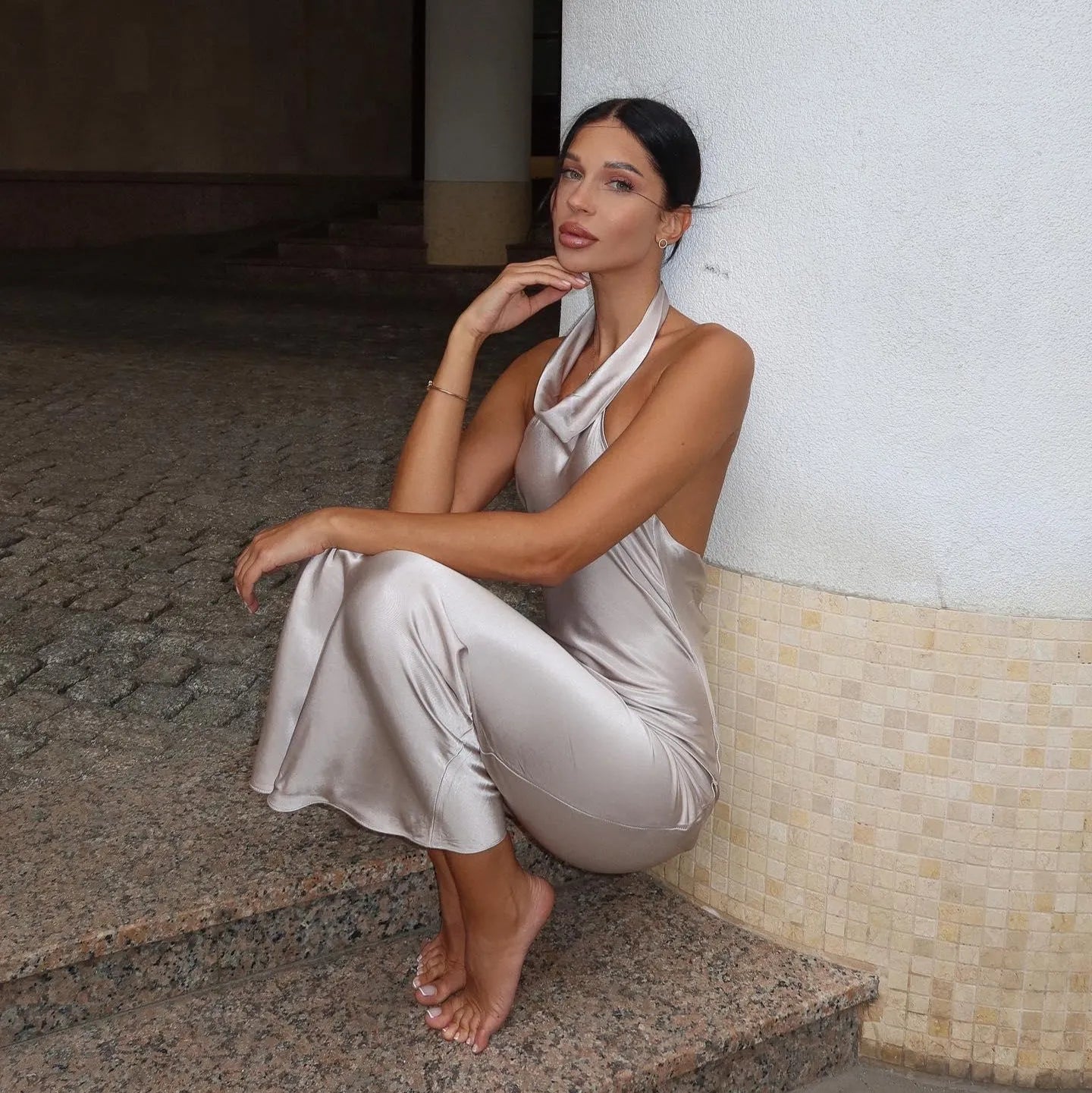 Rosalind Satin Backless Maxi Dress - Ivory / S - Be My Shine