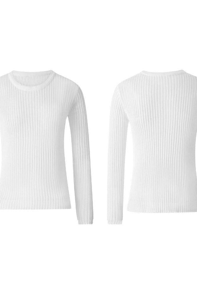 Rosario Semi Sheer Long Sleeve Rib Knit Top - S / White - Be My Shine