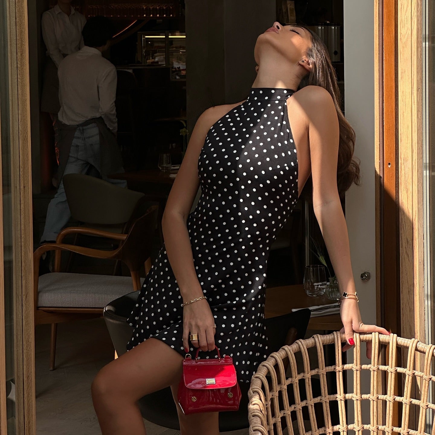 Scarlet Polka Dot Halter Mini Dress Be My Shine