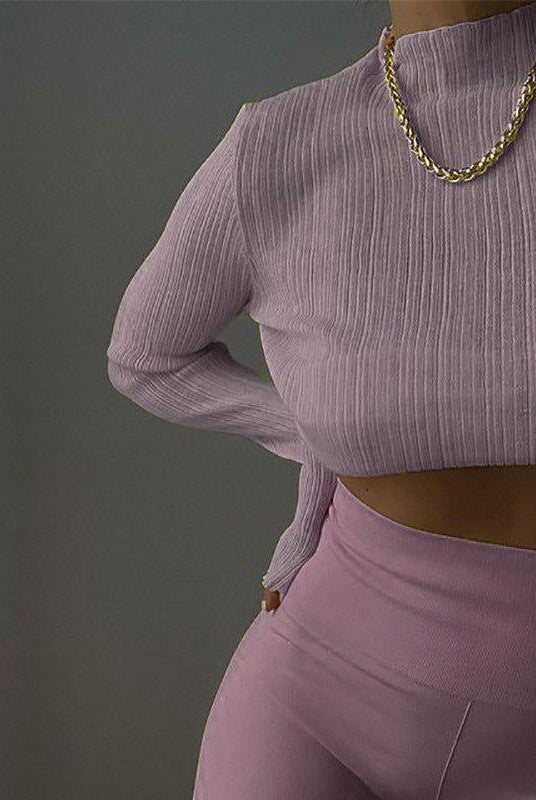 Selena Sheer Mesh Mock Neck Frill Hem Top - Pink / S - Be My Shine