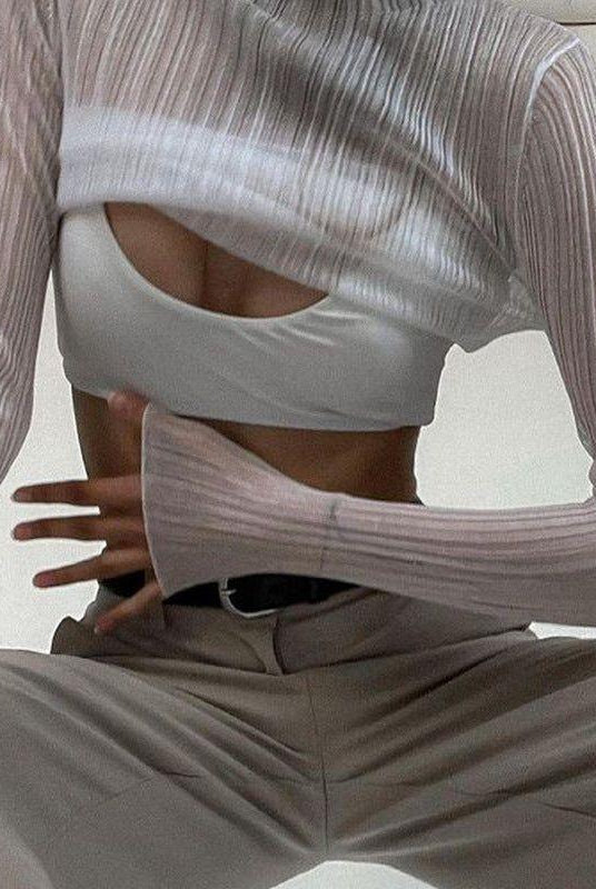 Selena Sheer Mesh Mock Neck Frill Hem Top - White / S - Be My Shine