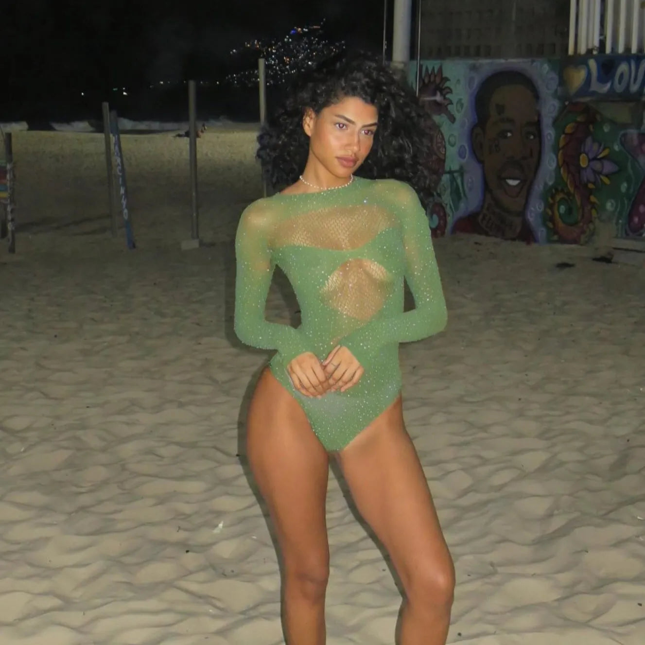 Supernova Rhinestone Embellished Bodysuit - green / xs - Be My Shine