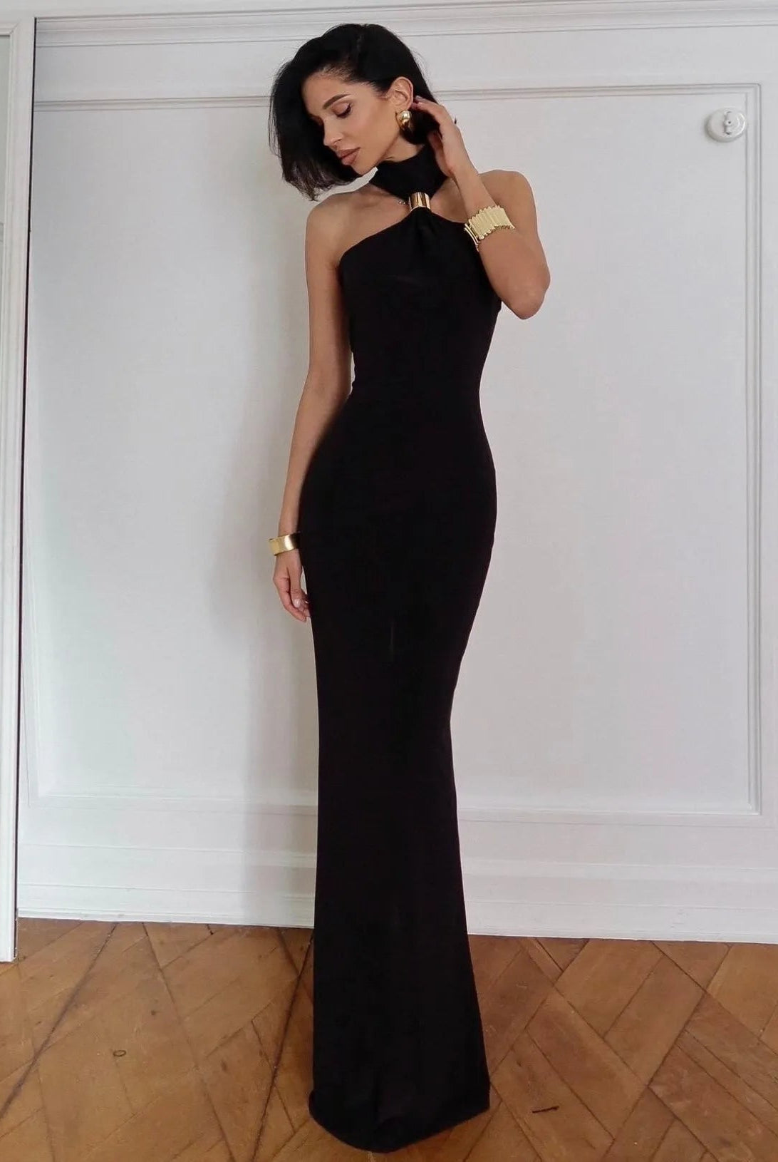 Sonata Gold Ring Halter Neck Maxi Dress Be My Shine