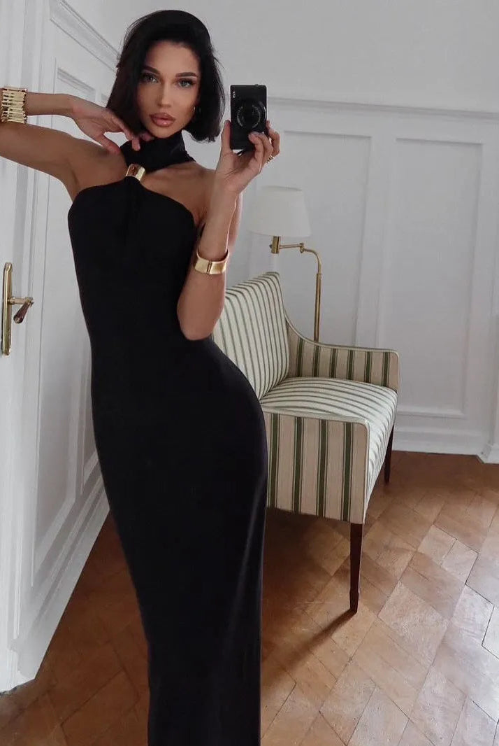 Sonata Gold Ring Halter Neck Maxi Dress Be My Shine