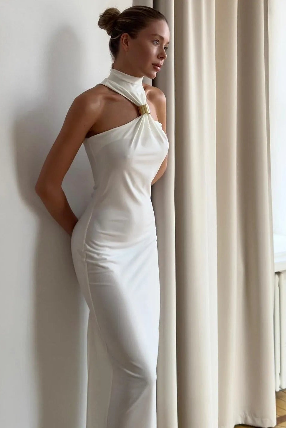 Sonata Gold Ring Halter Neck Maxi Dress Be My Shine