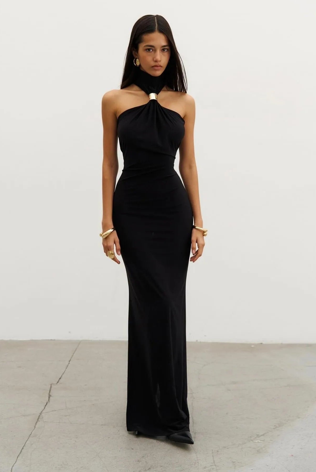 Sonata Gold Ring Halter Neck Maxi Dress Be My Shine