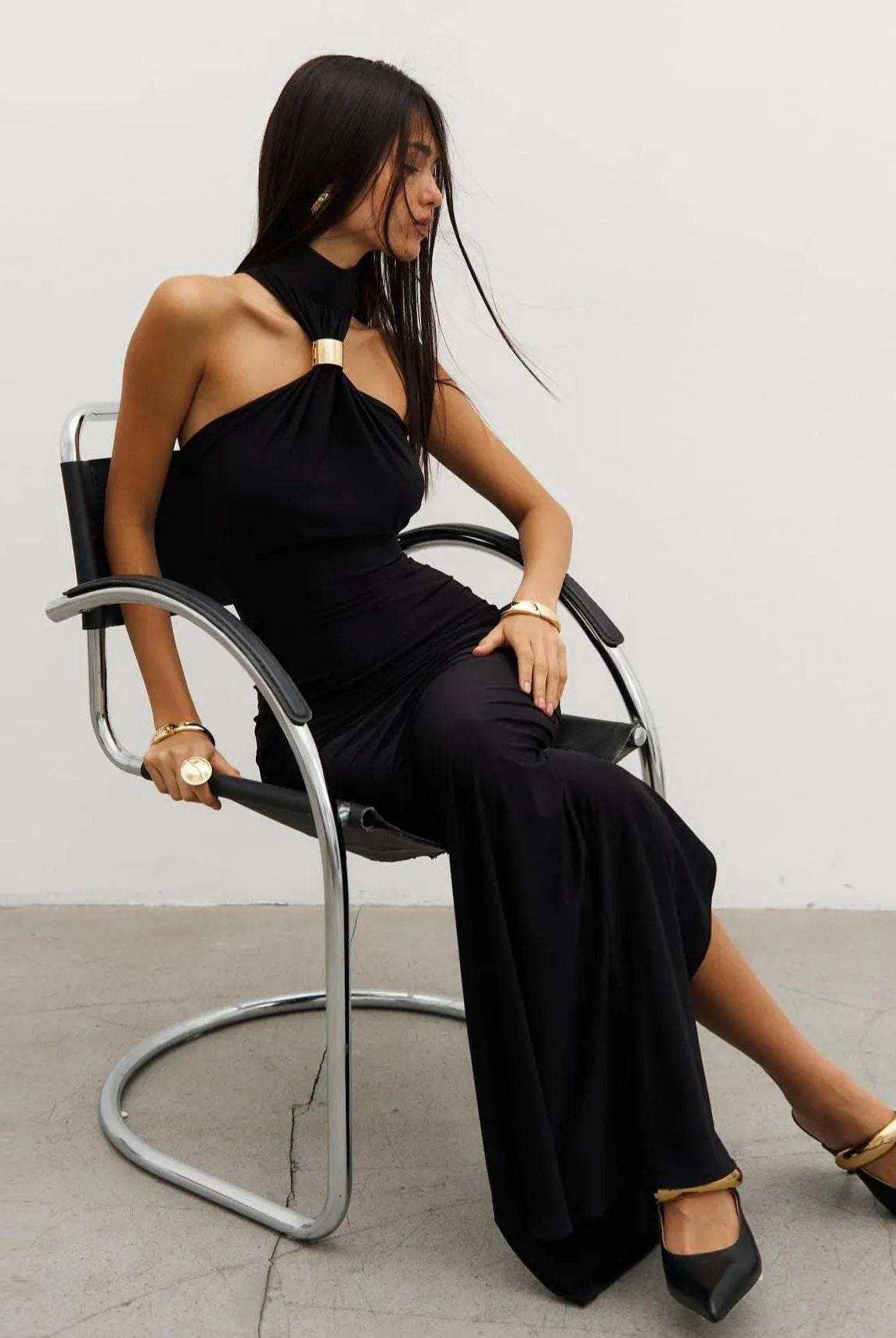 Sonata Gold Ring Halter Neck Maxi Dress Be My Shine