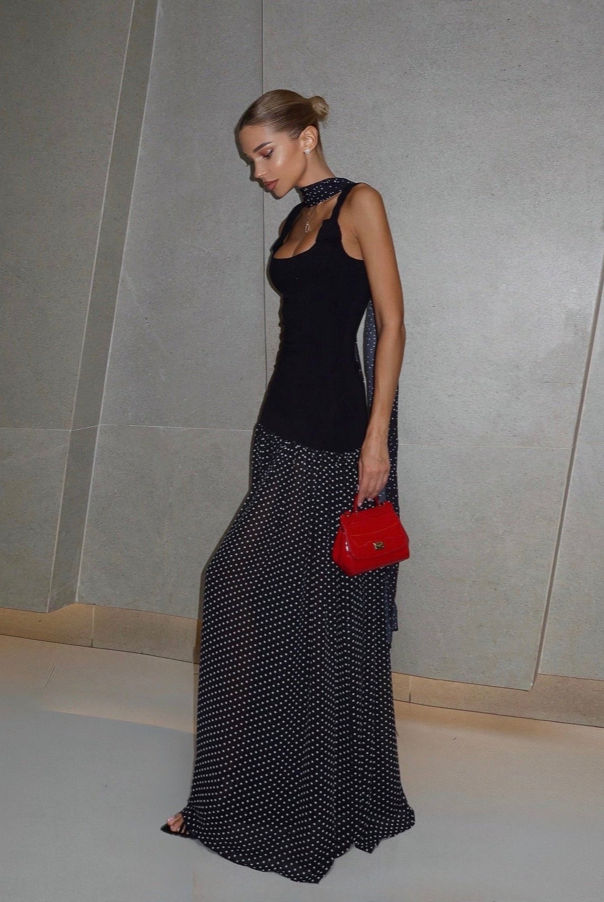 Starlit Dotfall Maxi Dress With Scarf Detail Be My Shine