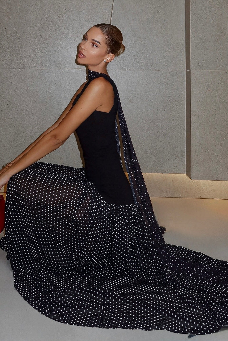 Starlit Dotfall Maxi Dress With Scarf Detail Be My Shine