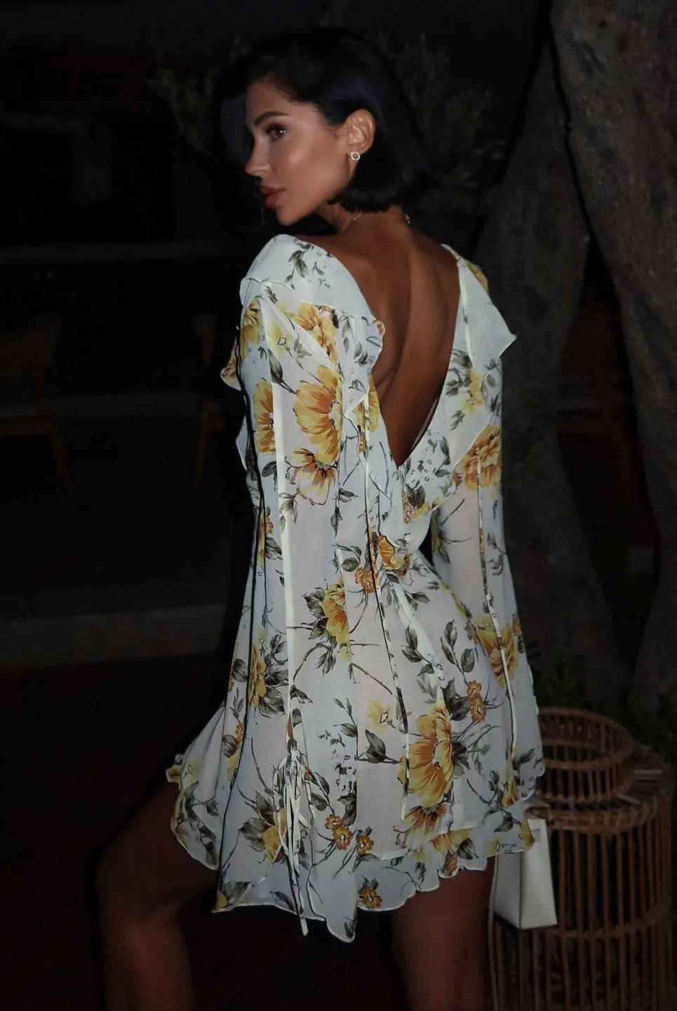 Sylvie Flower Print Lace-Up Mini Dress - White / S - Be My Shine