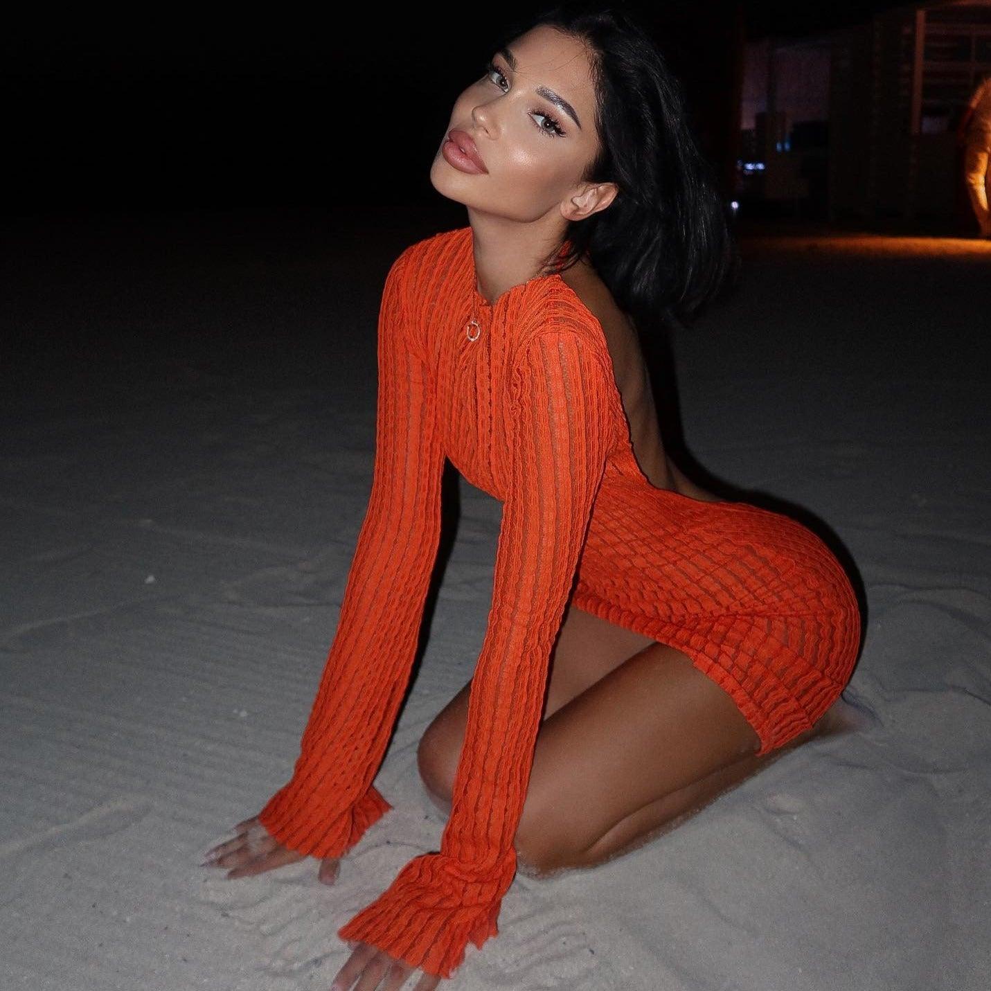 Tamara Knitted Mini Dress - Orange / S - Be My Shine