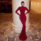 Thea Long Sleeve Ruched Maxi Dress - Red / S - Be My Shine