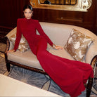 Thea Long Sleeve Ruched Maxi Dress - Red / S - Be My Shine