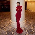 Thea Long Sleeve Ruched Maxi Dress - Red / S - Be My Shine