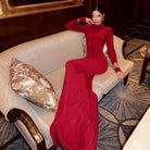 Thea Long Sleeve Ruched Maxi Dress - Red / S - Be My Shine