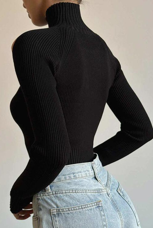 Vida Cut Out Long Sleeve Sweater - Black / S - Be My Shine