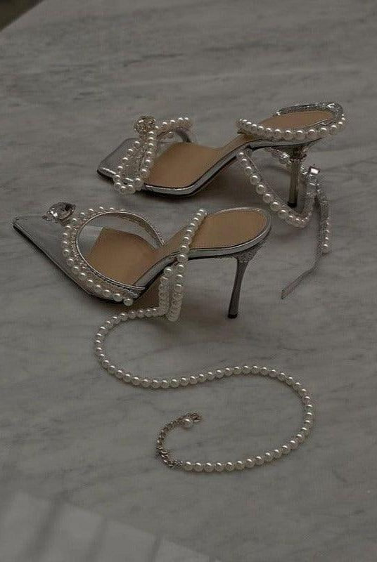 Zoe Pearl Strap Crystal Heels - Clear / 4 - Be My Shine