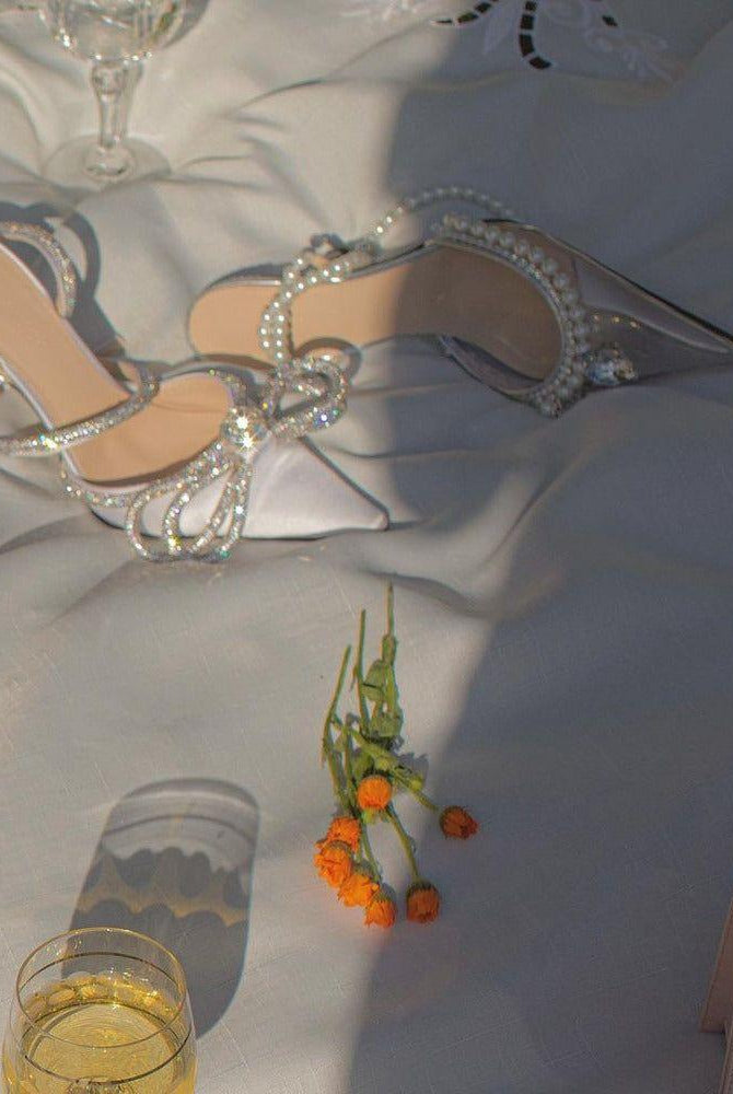 Zoe Pearl Strap Crystal Heels - Clear / 4 - Be My Shine