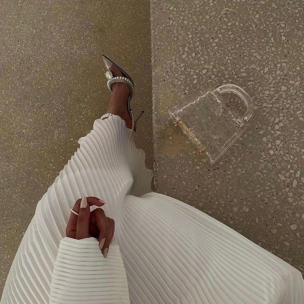 Zoe Pearl Strap Crystal Heels - Clear / 4 - Be My Shine