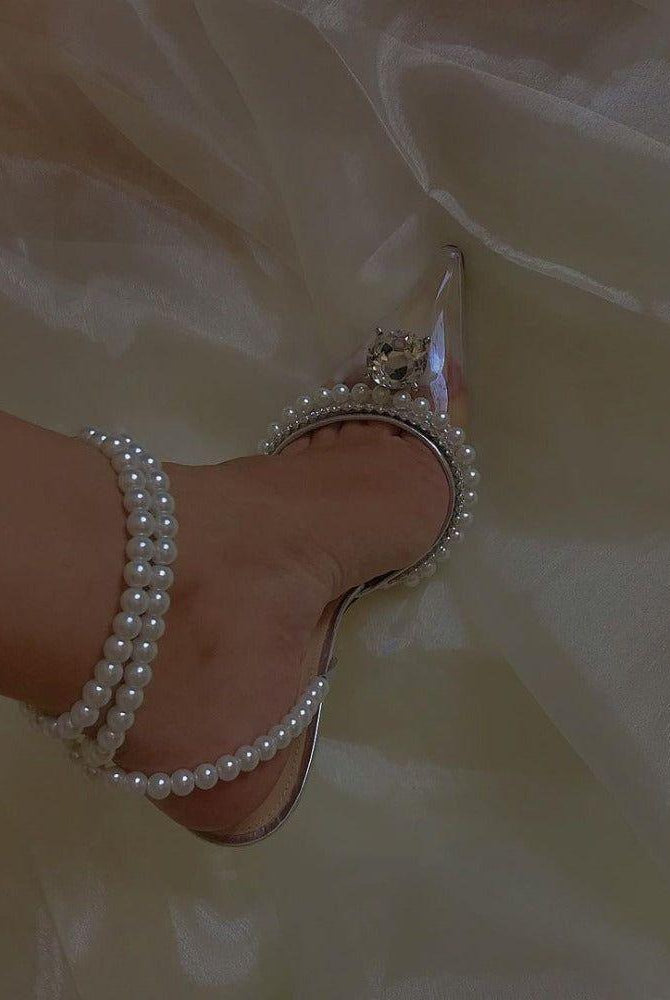 Zoe Pearl Strap Crystal Heels - Clear / 4 - Be My Shine